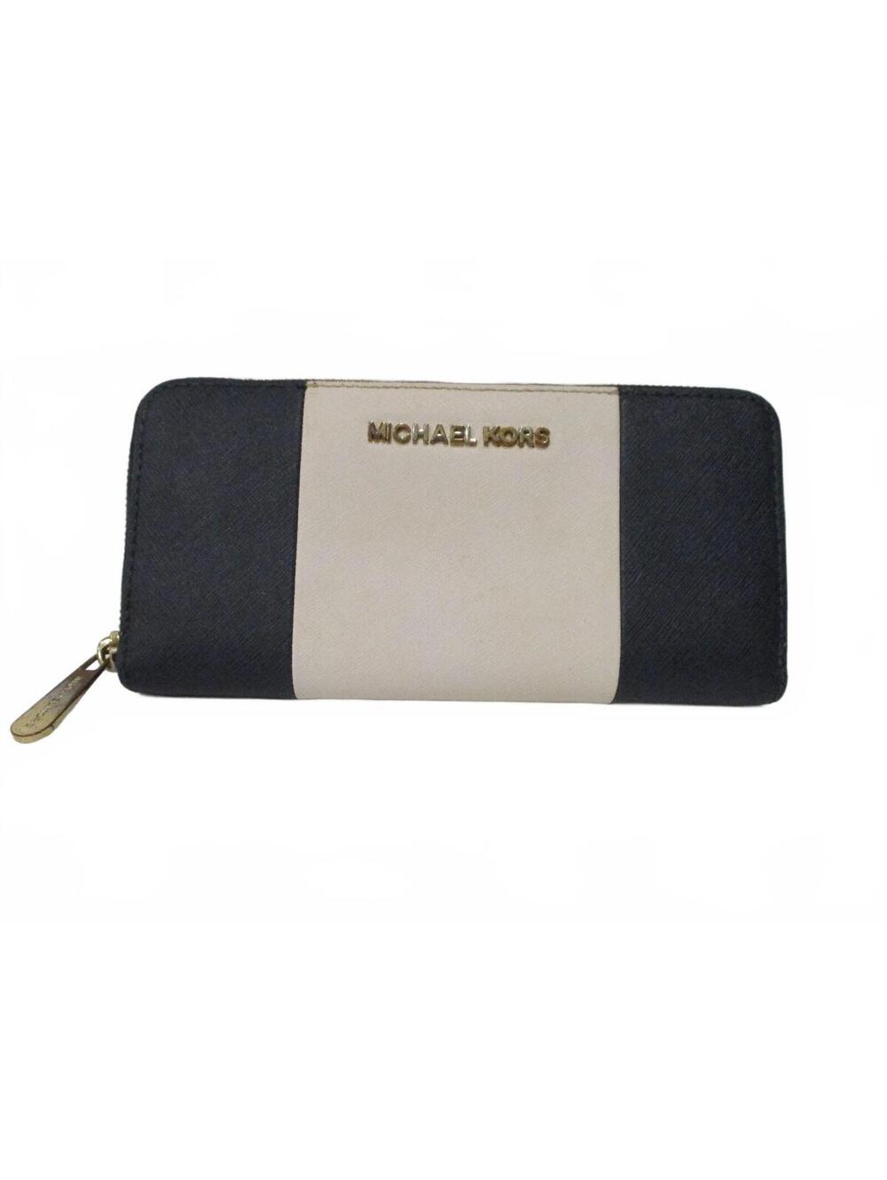 Michael Kors Black and White Saffiano Leather Zip Wallet
